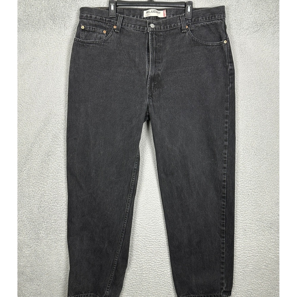 Levis 550 Jeans Men 42X32 Relaxed Fit Black Tapered Leg Red Tab 5-Pocket Denim